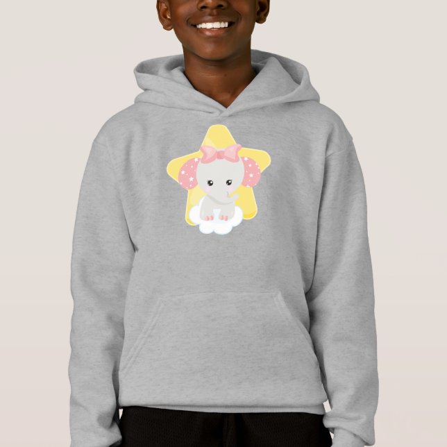 Elefant auf einer Wolke, Niedlicher Elefant, Stern Hoodie (Vorderseite)
