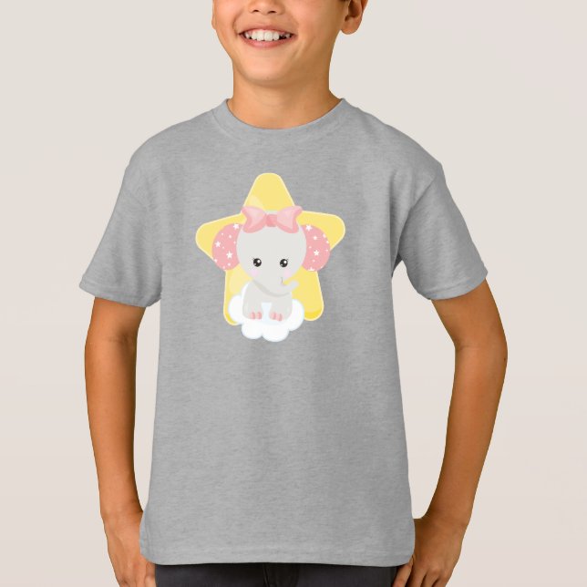 Elefant auf einer Wolke, Niedlicher Elefant, Stern T-Shirt (Vorderseite)