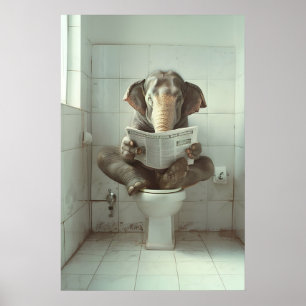 Elefant auf Toilette Druck Lustige Badezimmer-Wand Poster