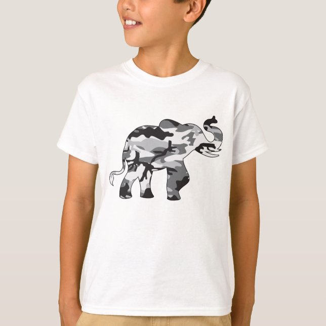 Elefant aus einem grauen Camouflage Army Muster T-Shirt (Vorderseite)