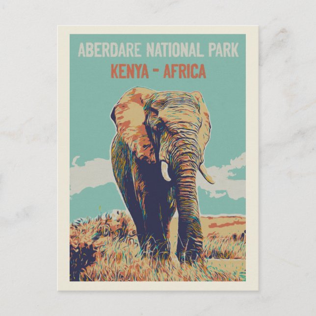 Elefant aus Kenia, Aberdare-Nationalpark Postkarte (Vorderseite)