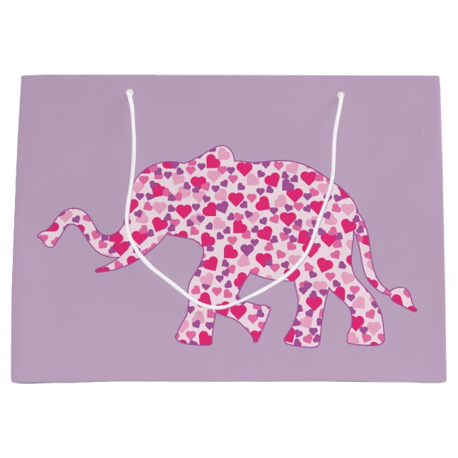 Elefant aus kleinen rosa Herzen Große Geschenktüte (Vorderseite)