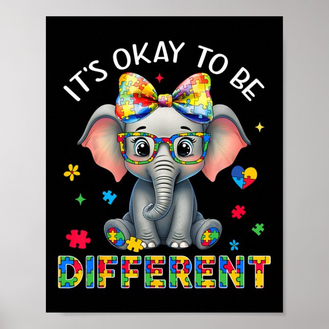 Elefant Autismus-Bewusstsein Es ist okay, anders z Poster (Vorne)