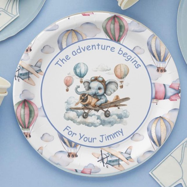 Elefant Aviator Baby Shower Papierplatten Pappteller (Von Creator hochgeladen)