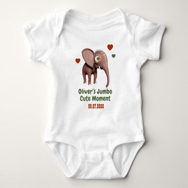 Elefant Baby Benutzerdefinierter Name Datum Süßer  Strampler (Vorderseite)