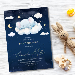 Elefant-Baby-Party Blaue Nacht Himmel Mond Sterne Einladung