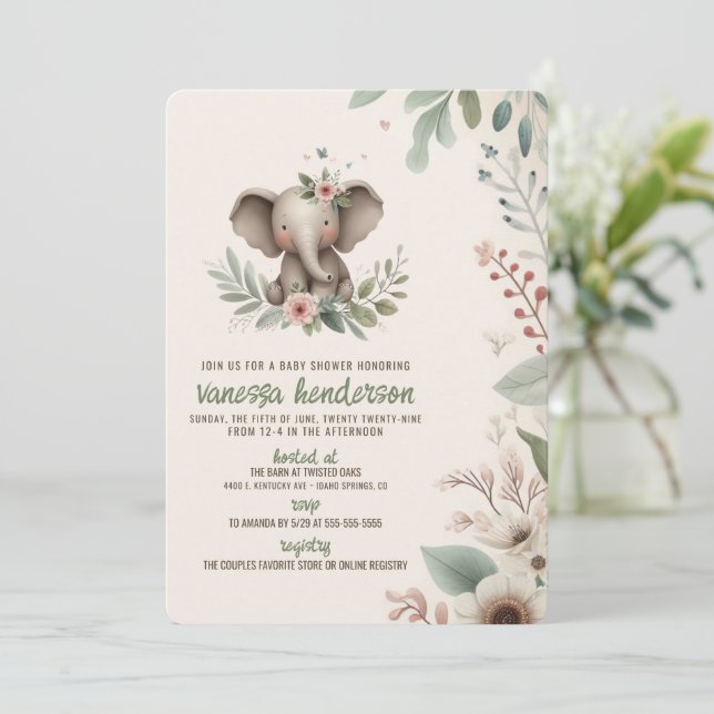 Elefant Baby Shower Einladung (Stehend Vorderseite)