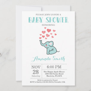 Elefant-Baby-Shower-Einladung Aqua und Grau Einladung
