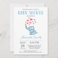 Elefant-Baby-Shower-Einladung Blau und Grau