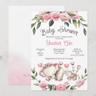 Elefant Baby Shower Einladung Floral Mädchen Mama
