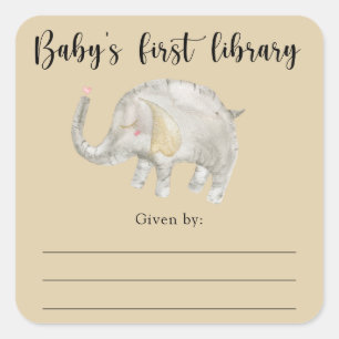 Elefant Baby Shower Exlibris, Bücher für Baby Quadratischer Aufkleber