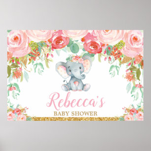 Elefant Baby Shower Party Hintergrund Banner Mädch Poster