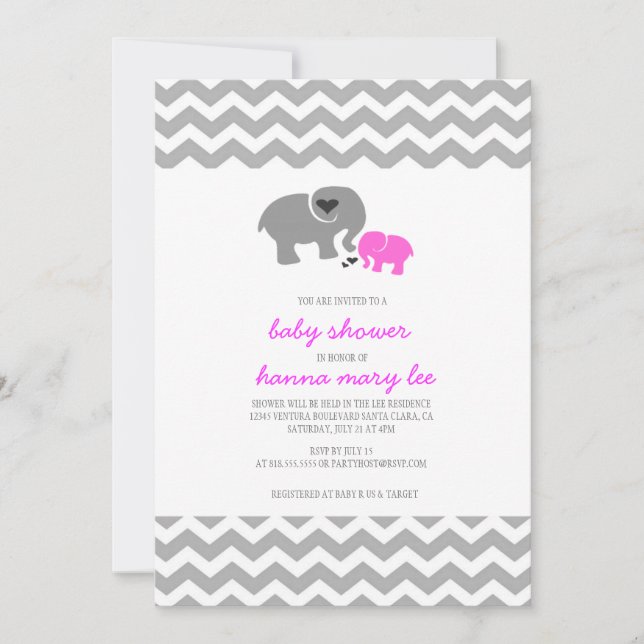 Elefant Babydusche Einladung (Vorderseite)