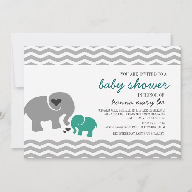 Elefant Babydusche Einladung (Vorderseite)