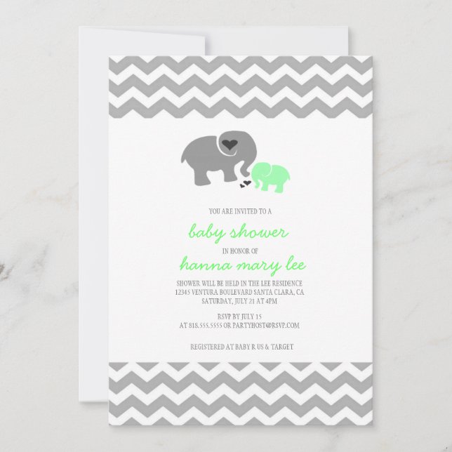 Elefant Babydusche Einladung (Vorderseite)