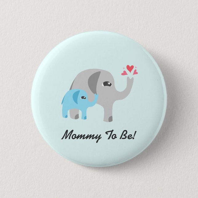 Elefant-Babyparty-Blau Button (Vorderseite)