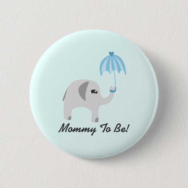 Elefant-Babyparty-Blau-Regenschirm Button (Vorderseite)