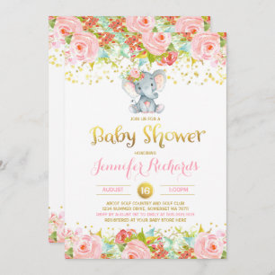 Elefant-Babyparty-Einladung BlumenBoho Dusche Einladung