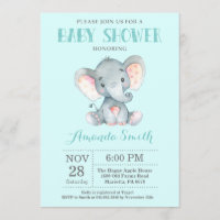 Elefant-Babyparty-Einladungs-Aqua und Grau