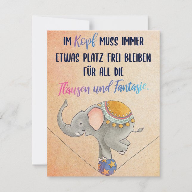 Elefant balaciert auf Ball - Flausen und Fantasie Mitteilungskarte (Vorderseite)