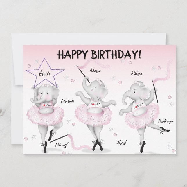 Elefant Ballerina Geburtstag  Karte (Vorderseite)