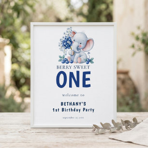 Elefant Beerysüße Willkommen 1. Geburtstags-Schild Poster