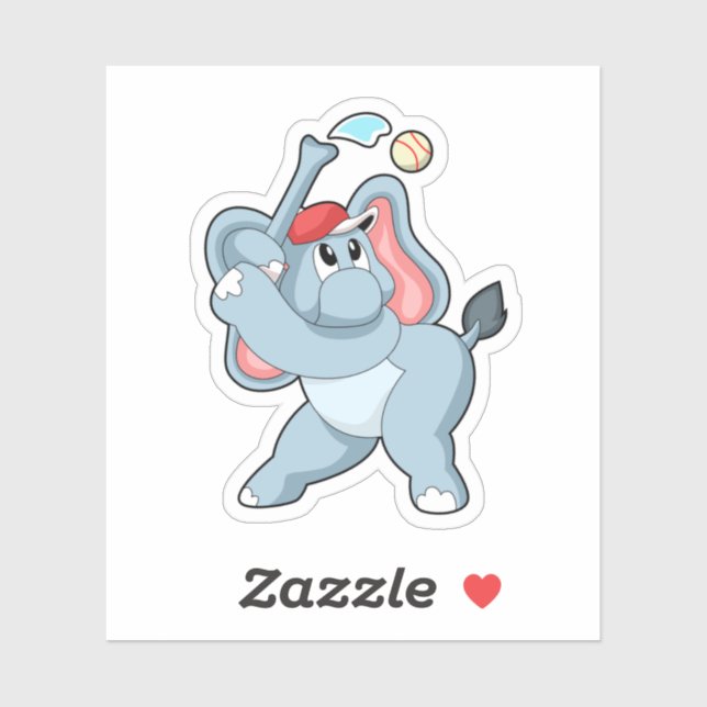 Elefant bei Baseball Aufkleber (Blatt)