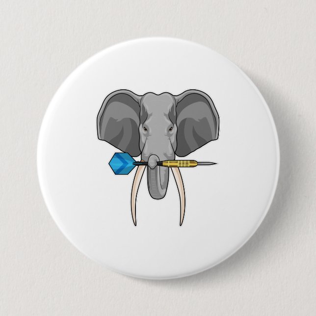 Elefant bei Darts mit Dart Button (Vorderseite)