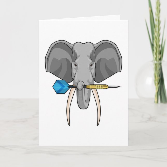 Elefant bei Darts mit Dart Karte (Vorderseite)