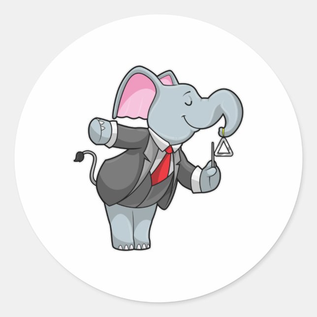 Elefant bei Musik mit Dreieck Runder Aufkleber (Vorderseite)