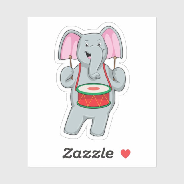 Elefant bei Musik mit Trommelmusik Aufkleber (Blatt)