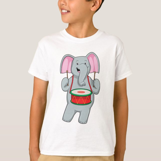 Elefant bei Musik mit Trommelmusik T-Shirt (Vorderseite)