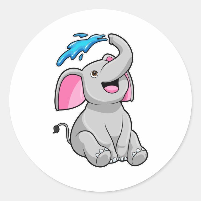 Elefant bei Splash mit Wasser Runder Aufkleber (Vorderseite)