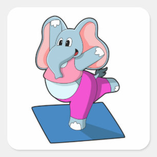 Elefant bei Yoga Stretching Übungen in Stehend Quadratischer Aufkleber