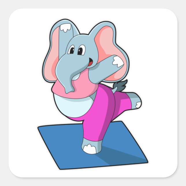 Elefant bei Yoga Stretching Übungen in Stehend Quadratischer Aufkleber (Vorderseite)