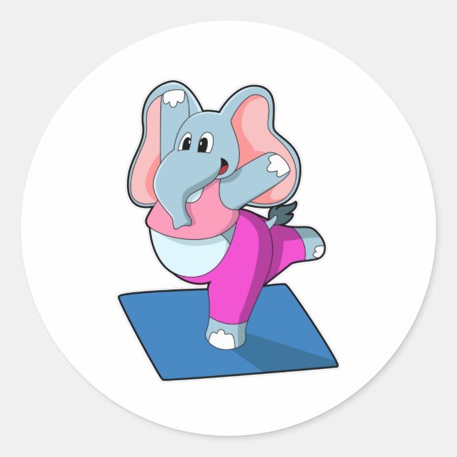 Elefant bei Yoga Stretching Übungen in Stehend Runder Aufkleber (Vorderseite)
