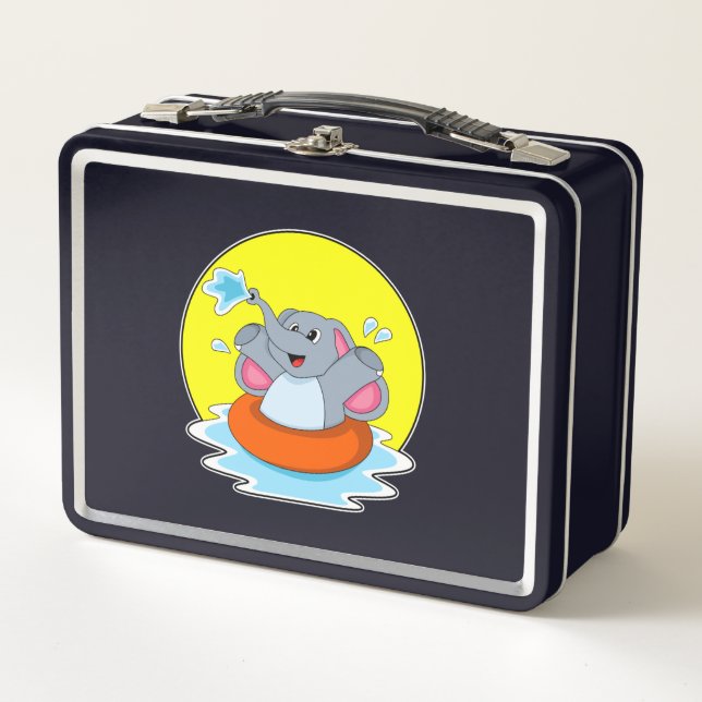 Elefant beim Baden mit Lifebuoy Metall Brotdose (Vorderseite)