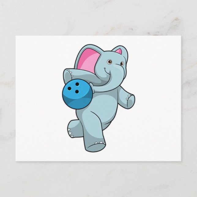 Elefant beim Bowling mit Bowlingkugel Postkarte (Vorderseite)