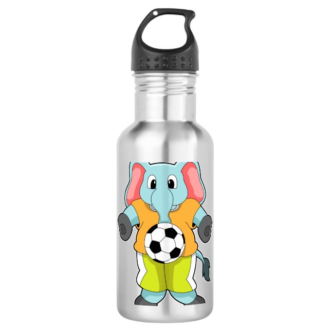 Elefant beim Fußballsport Edelstahlflasche (Vorderseite)