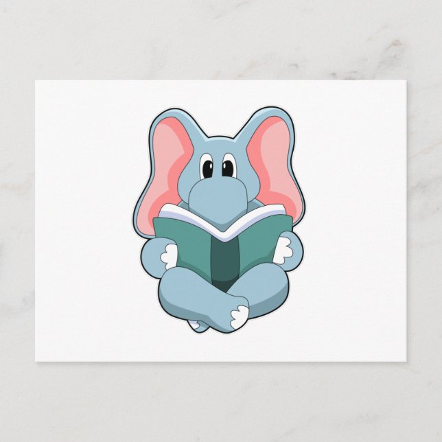 Elefant beim Lesen mit Buch Postkarte (Vorderseite)