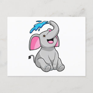 Elefant beim Plantschen mit Wasser Postkarte