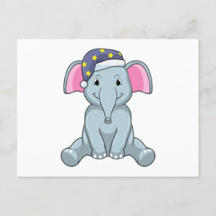 Elefant beim Schlafen mit Nachtkappe Postkarte