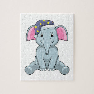 Elefant beim Schlafen mit Nachtkappe Puzzle