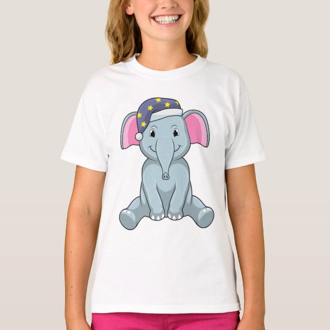Elefant beim Schlafen mit Nachtkappe T-Shirt (Vorderseite)
