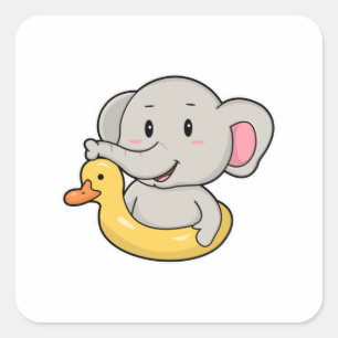 Elefant beim Schwimmen mit Schwimmring Quadratischer Aufkleber