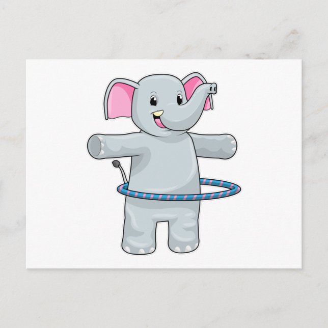 Elefant beim Sport mit Reifen der Fitness Postkarte (Vorderseite)