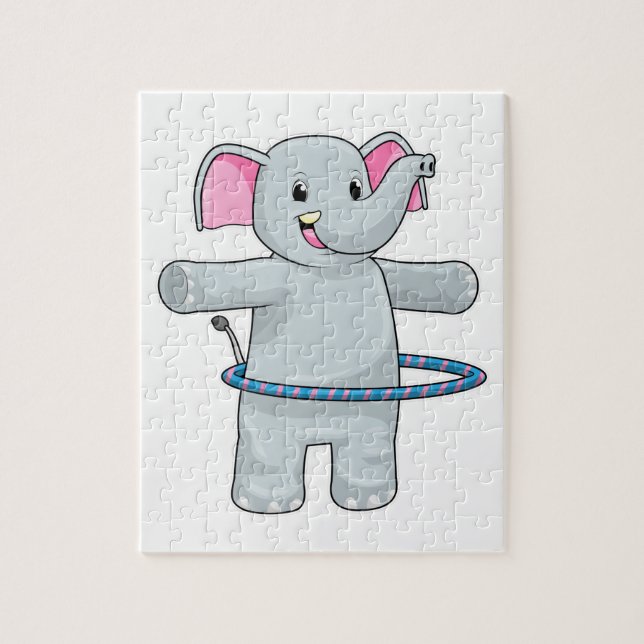 Elefant beim Sport mit Reifen der Fitness Puzzle (Vertikal)