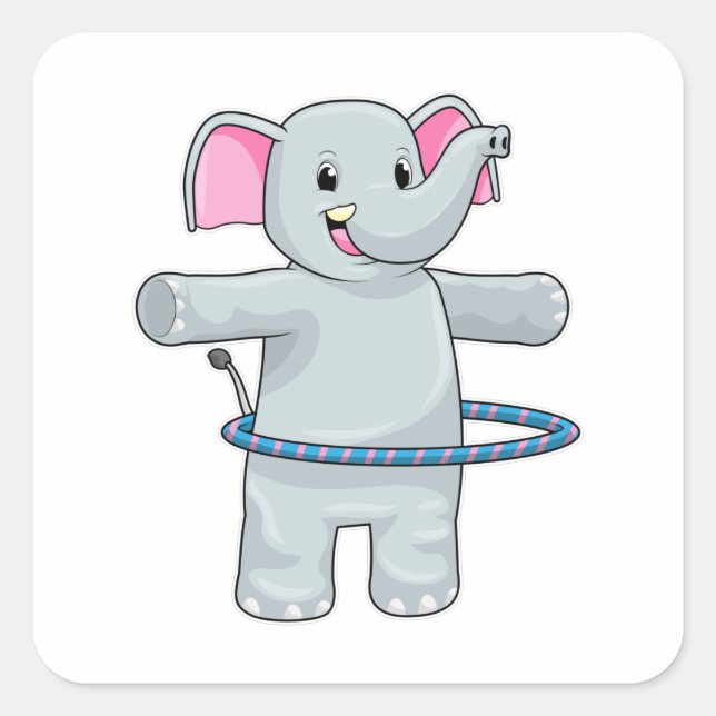 Elefant beim Sport mit Reifen der Fitness Quadratischer Aufkleber (Vorderseite)