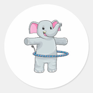 Elefant beim Sport mit Reifen der Fitness Runder Aufkleber