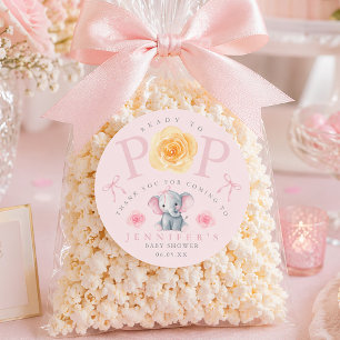 Elefant bereit zu platzen Baby Shower Popcorn-Tüte Runder Aufkleber